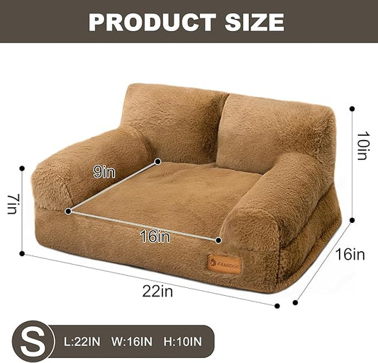 Cat Couch Bed - Cat Bed for Indoor Cats, Calming Pet Sofa Puppy Sleeping Bed with Removable Washable Cover, Cute Dog Couch and Kitty Lounge Chair for 12lbs Cats & Small Dogs(Brown)
