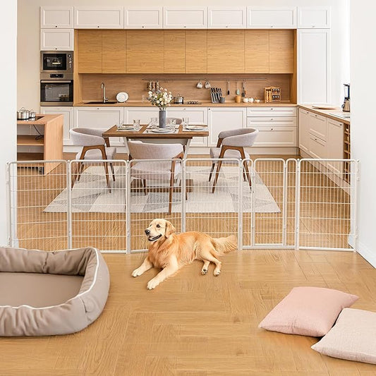 FXW Dog Gate Extra Wide Designed for Indoor Use, Adjustable Width Up to 165-inch Wide (45" H 6 Wire Panels for Large Dogs), White
