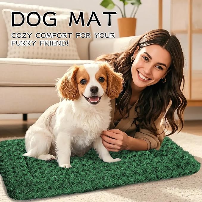 Dog Crate Bed Pad – Reversible Fleece Mat for Small, Medium, Large Dogs – Soft & Washable Anti-Slip Dog Bed Mat for Cages and Kennels – Comfortable, Durable Sleeping Pad for Dogs, Green, S