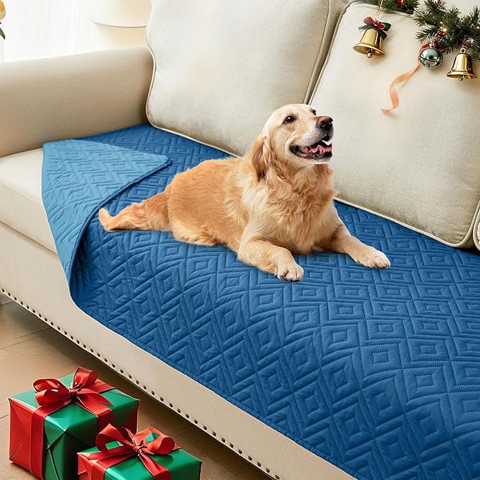 hyha Waterproof Dog Blanket, Soft Pet Bed Blankets, Waterproof Sofa Couch Cover for Dogs Washable, Reversible Pet Couch Covers for Sofa Furniture (30x70 Inch, Navy Blue/Blue)