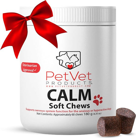 Pet Vet Calming Chews for Dogs – Dog Anxiety Relief (Beef Liver Flavor 60 Chews) – Stress Relief, Dog Supplements for Hyperactive & Anxious Dogs – Dog Anxiety Chews for Relaxation, Dog Care Products