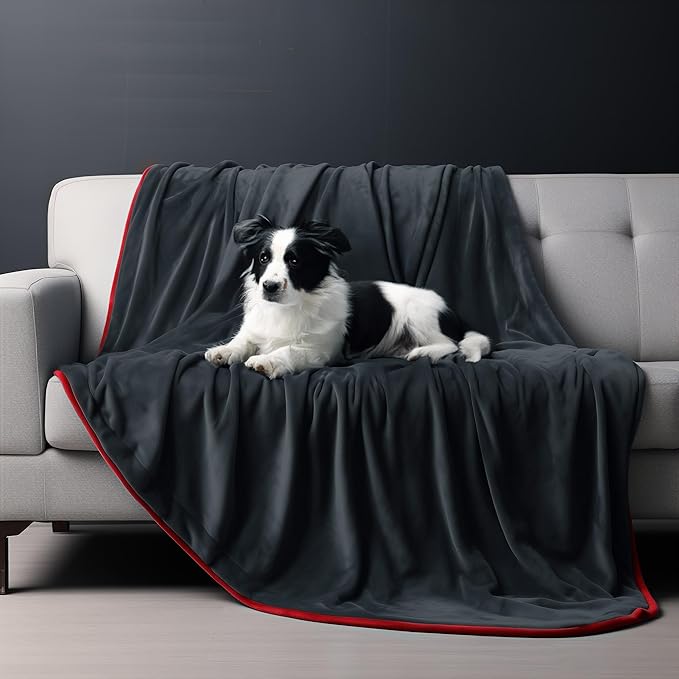 Queen Size Waterproof Blanket – Stain-Proof, Spill-Proof Flannel Blanket for Bed, Couch, Kids & Pets Protection, Reversible Splash-Proof Design (Passion Red & Midnight Black, 80x90)