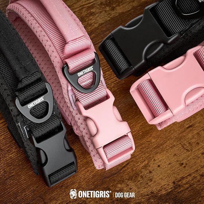 OneTigris Pink Dog Collar for Small Dogs, Soft Padded and Adjustable, Wide Heavy Duty Pet Collars with Durable UTX Buckle for Walking(Pink, S)