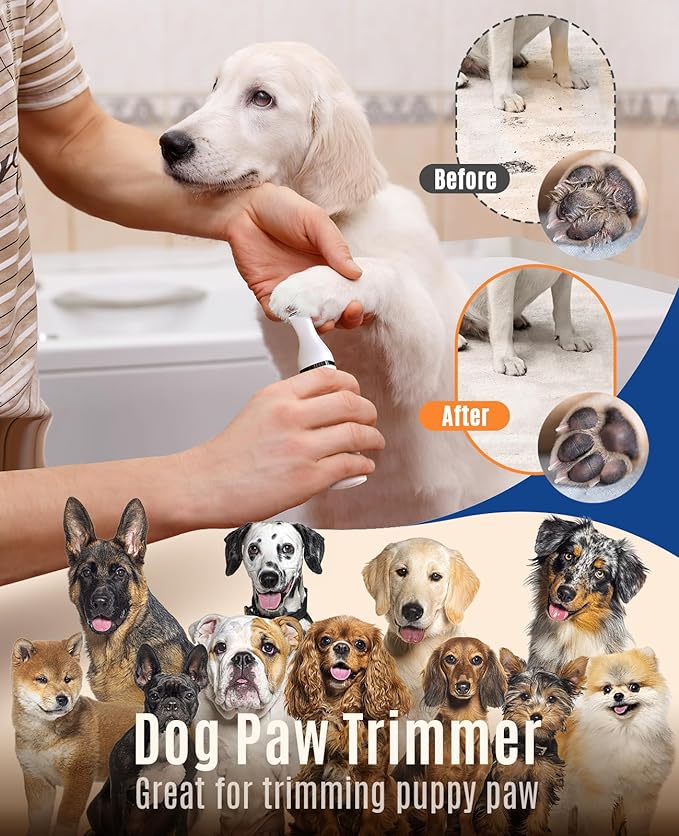 oneisall Dog Clippers with Double Blades,Cordless Small Pet Hair Grooming Trimmer,Low Noise for Trimming Dog's Hair Around Paws, Eyes, Ears, Face, Rump (White)