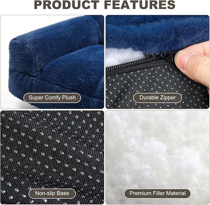 Cat Couch Bed - Cat Bed for Indoor Cats, Calming Pet Sofa Puppy Sleeping Bed with Removable Washable Cover, Cute Dog Couch and Kitty Lounge Chair for 12lbs Cats & Small Dogs(Navy Blue)
