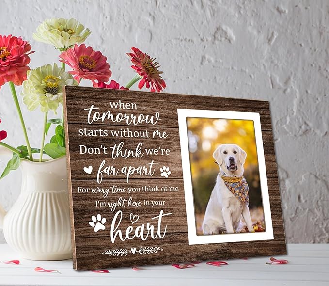 Memorial Picture Fram&Dog Memorial Suncatcher Gift Set, Pet Picture Frame, Sympathy Gifts for Loss of Loved Pet, Bereavement Gifts for Loss of Dog, Remembrance Photo Frame or Memorial Gift, Fits 4x6In Photo(GXK02)