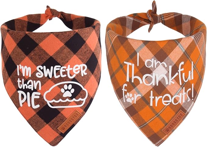 ADOGGYGO Thanksgiving Dog Bandanas, Orange Plaid Pet Scarf, Premium Cotton Fabric, Multiple Sizes Offered, Fall Thanksgiving Bandanas for Small Dogs Pets (Small)