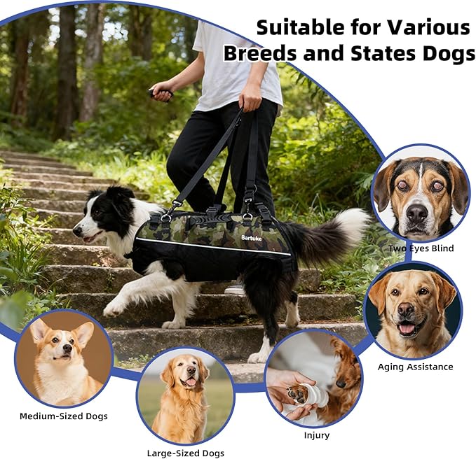 Dog Harness, Large No Pull Dog Vest Harnesses with Removable Shoulder Straps, Leash, Reflective, Working Training Easy Control Service Dog Harnesses for Large Dogs, Camo (L)