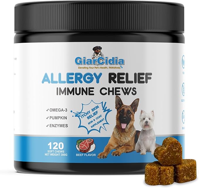 Giarcidia Allergy Relief & Immune Support Chews for Dogs – 90 Soft Chews, Chicken Flavor – Seasonal Itch, Skin, Paw Licking, Hot Spots – Dog Allergy Supplement