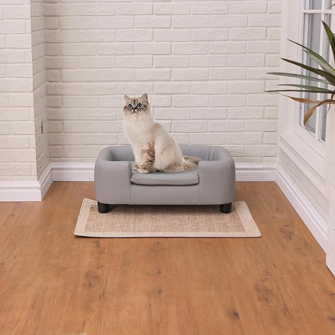 25-Inch Modern Pet Sofa with PU Scratch-Resistant Fabric and Adjustable Legs, Elevated Dog Couch for Small and Medium Dogs, Comfortable Dog Sofa Bed