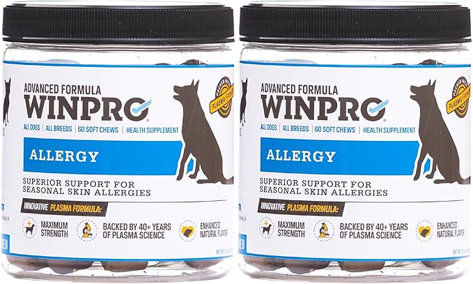 WINPRO Allergy Chews – Plasma-Powered Formula for Dog Seasonal Allergy Support – Grain-Free Natural Blood Protein Supplements – 60 Soft Chews - 2 Pack