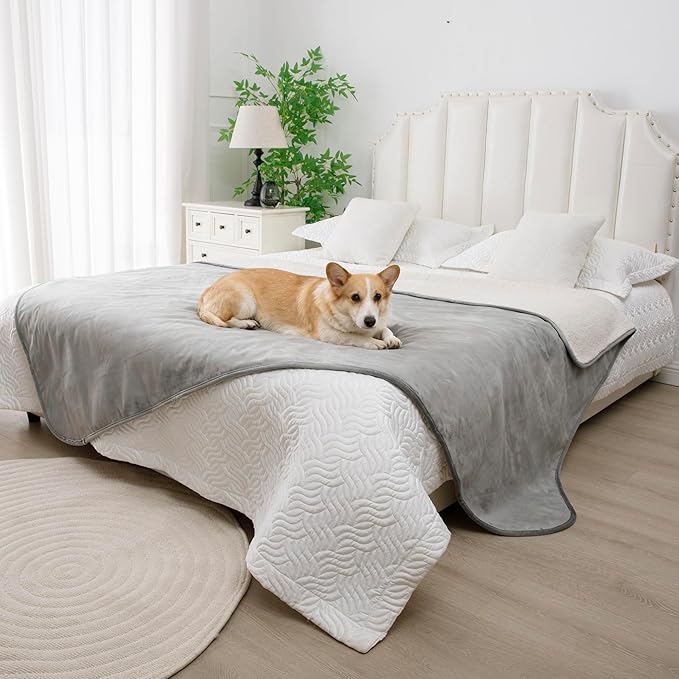 Waterproof Blanket for Bed, Leak Proof Dog Blankets for Couch Sofa Protection, Reversible Pet Sherpa Throw Furniture Protector Machine Washable King Size(86"x108",Darkgrey)