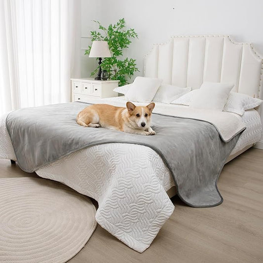 Waterproof Blanket for Bed, Leak Proof Dog Blankets for Couch Sofa Protection, Reversible Pet Sherpa Throw Furniture Protector Machine Washable King Size(86"x108",Darkgrey)