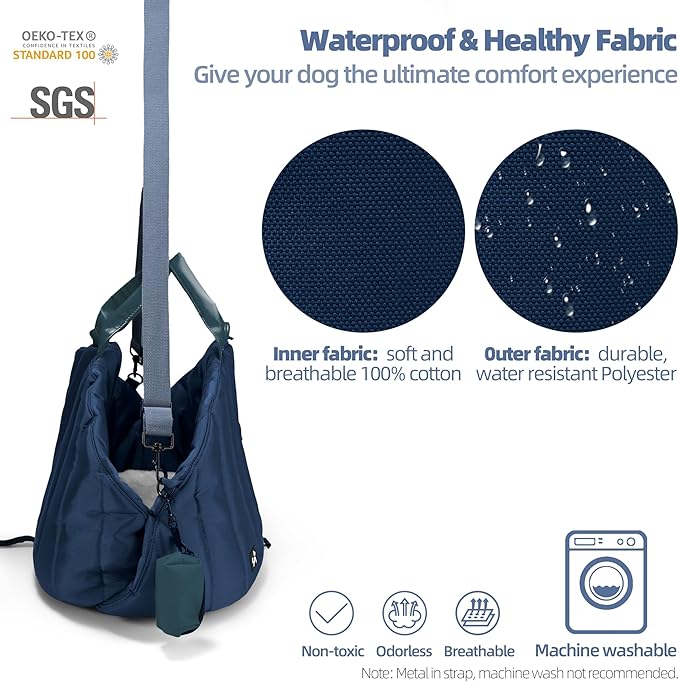 Sytopia Dog Bag Carrier for Small and Medium Dogs, Waterproof and Washable, Travel Pets Purse up to 15 Lbs, Car Seat & Bed, Adjustable Leashes, Navy Blue