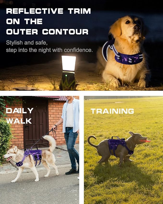 Dog Harness for Large Dogs Heavy Duty, No Pull Tactical Dog Harness with Molle System, Easy On and Off Service Dog Vest, Breathable Padded, Adjustable Reflective Pet Vest for Walking Hiking Training