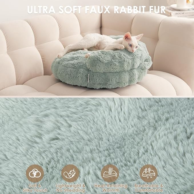 EHEYCIGA Small Dog Bed and Cat Couch - Fluffy Faux Rabbit Fur Pet Sofa with Washable Removable Cover, Waterproof and Non-Slip, 26 Inch, Sage Green