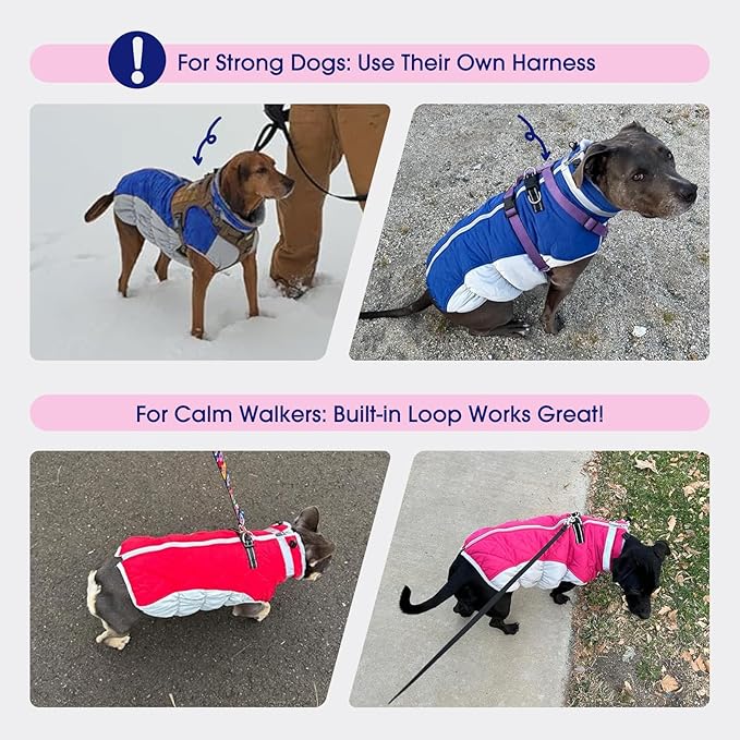 FUAMEY Dog Coat for Medium Dogs,Waterproof Dog Winter Jacket with Harness Built in Puppy Cold Weather Coats Reflective Pet Vest with Zipper Warm Fleece Dogs Snowsuit Windproof Purple Plaid M