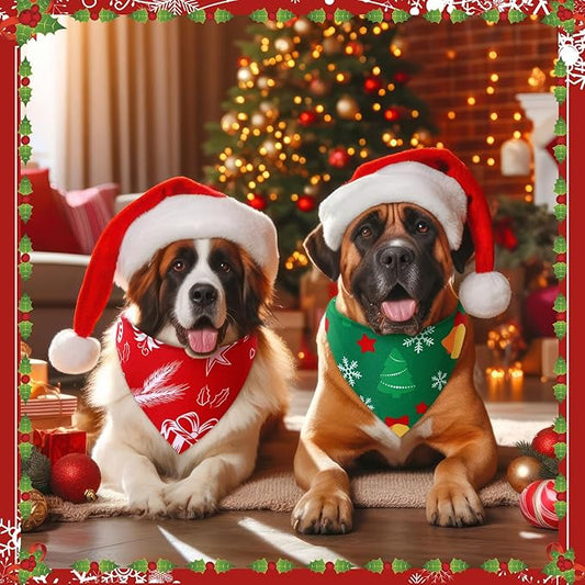 Preboun 100 Pcs Christmas Dog Bandanas Bulk Xmas Bandanas for Dogs Triangle Kerchief Bibs Scarf for Pet Xmas Costume Photo Props Accessories Pet Shops Adoption Events, 25 Styles(31.5 x 21.7 x 21.7)