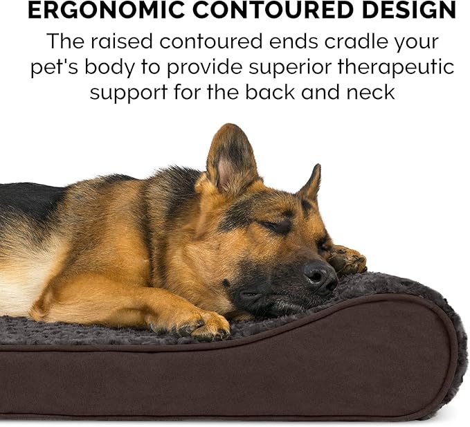 Furhaven Orthopedic Dog Bed for Large/Medium Dogs w/ Removable Washable Cover, For Dogs Up to 38 lbs - Ultra Plush Faux Fur & Suede Luxe Lounger Contour Mattress - Chocolate, Large