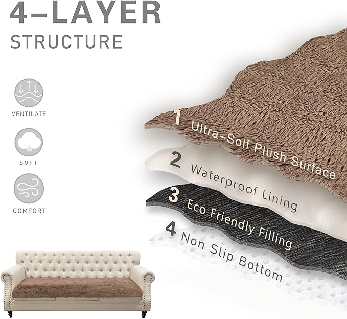 Dogs/Cats Bed Mats, Dog Pad Washable Removable Couch Cover with Anti-Slip Back, Plush Long Fur Mat, Perfect for Small, Medium and Large Dogs.(Brown, 40"x50")