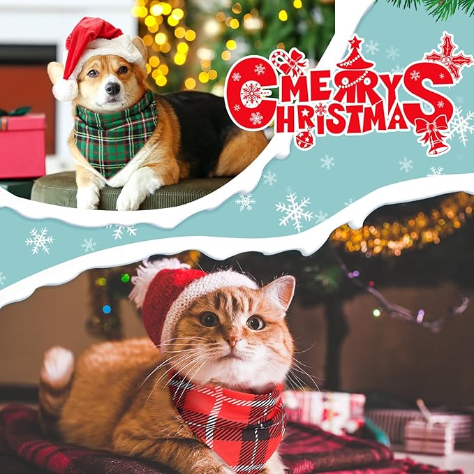 Sanwuta 50 Pieces Christmas Dog Bandanas Bulk, Classic Plaid Dog Bandanas, Triangle Scarf Plaid Kerchief for Small to Large Puppy Pet Cats(XL)