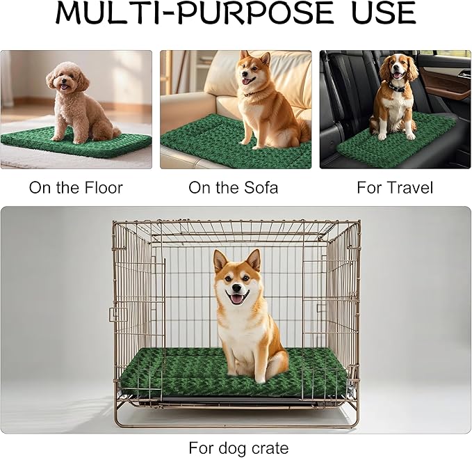 Dog Crate Bed Pad – Reversible Fleece Mat for Small, Medium, Large Dogs – Soft & Washable Anti-Slip Dog Bed Mat for Cages and Kennels – Comfortable, Durable Sleeping Pad for Dogs, Green, S