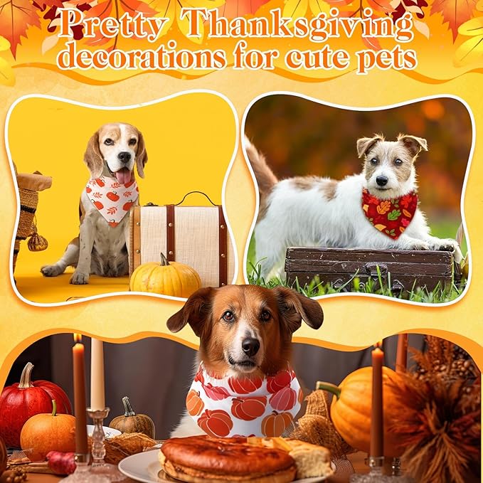 Amylove 120 Pcs Christmas Dog Bandanas Bulk Thanksgiving Day Holiday Triangle Dog Pack Puppy Kerchief Bandana Adjustable Pet Scarf for Pet Cat Costume Accessories Decor(Turkey)