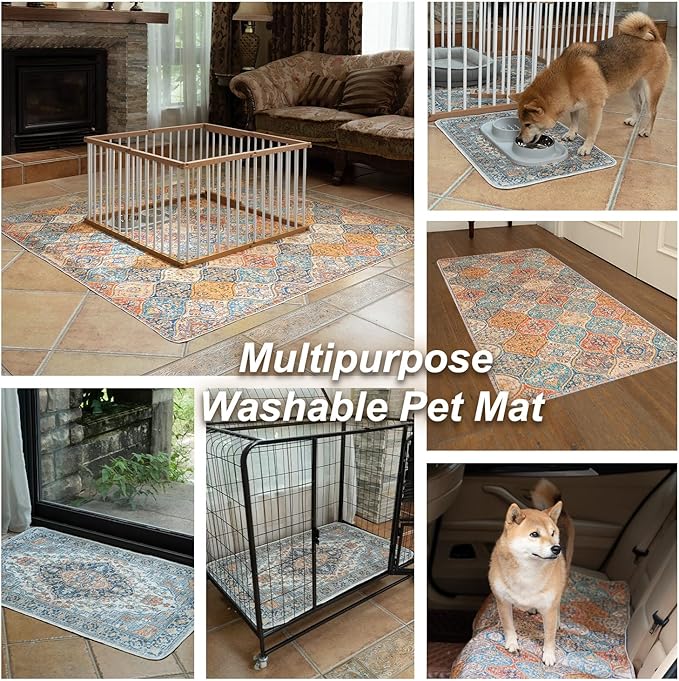 nunubaby Washable Pee Pads for Dogs, Stylish, Non-Slip and Leak-Proof Pee Pads. Reusable Potty Pads for Dogs for Crates and Floors.(Brown/Geo, 48" x48" )