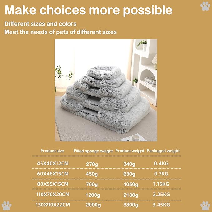Orthopedic Dog Bed for XXL Dogs - Washable Memory Foam Pet Sofa, Fluffy Plush Rectangular Bed, Waterproof Anti-Anxiety Couch, Khaki, XXL