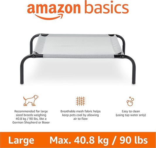 Amazon Basics Cooling Breathable Elevated Dog Bed with Metal Frame for Large Dogs, 51 x 31 x 8 Inch, Grey