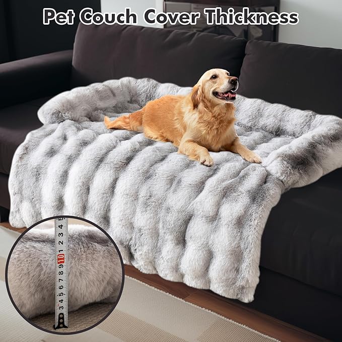 LiveGo Fuzzy Calming Dog Sofa Bed Mat, Washable Plush Couch Cover for Pets, Furniture Protector with Anti-Slip Bottom (Light Gray, 29.5"*29.5")