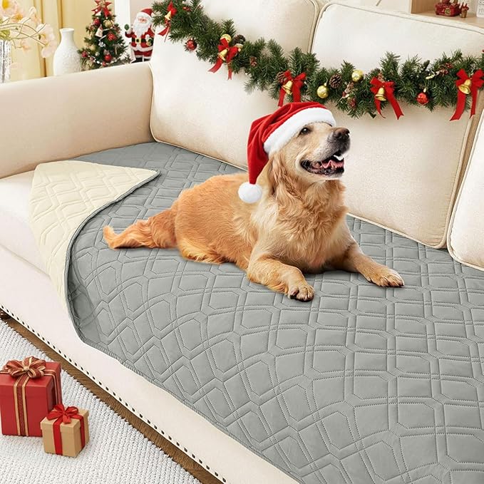 hyha Waterproof Dog Bed Blanket, Soft Pet Blankets, Waterproof Couch Cover for Dogs, Reversible Sofa Covers Washable for Furniture (30x70 Inch, Grey/Beige)