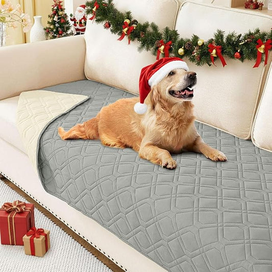 hyha Waterproof Dog Bed Blanket, Soft Pet Blankets, Waterproof Couch Cover for Dogs, Reversible Sofa Covers Washable for Furniture (30x70 Inch, Grey/Beige)