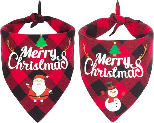 ADOGGYGO 2 Pack Dog Bandana Christmas Classic Plaid Pet Scarf Triangle Bibs Kerchief Merry Christmas Red Santa Snowman Bandana for Small Dogs Puppy Pets (Small)