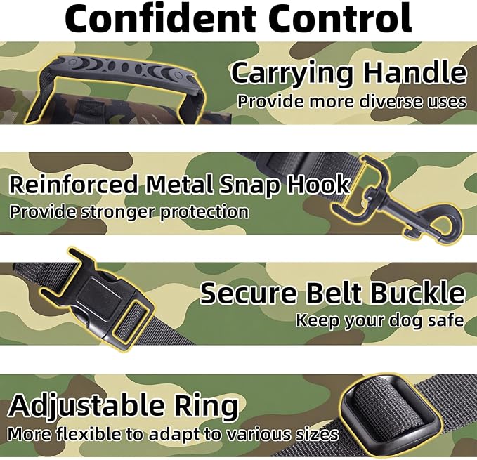 Dog Harness, Large No Pull Dog Vest Harnesses with Removable Shoulder Straps, Leash, Reflective, Working Training Easy Control Service Dog Harnesses for Medium Sized Dog, Camo (M)