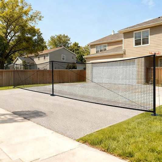 Driveway Guard Barricade Net - HDPE 5FT High 31/41FT Sizes 7.9inch Spiral Stakes 200% Anti-Tear with Middle Support Foldable Hook Prevents Kids & Toys Falling