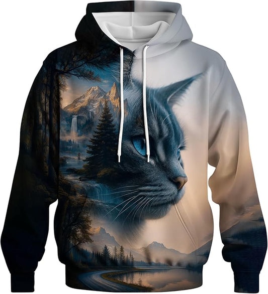Blissboy Novelty Long Sleeve Hoodie Funny Cat Print Sweatshirts