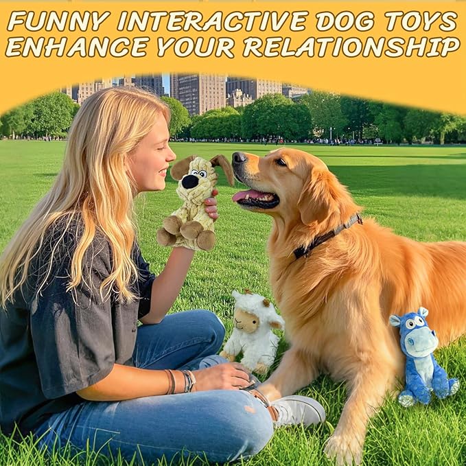 MeetYooo 3Pack Squeaky Stuffed Dog Toys- Indoor&Outdoor Playing Toys for Large to Small, Durable Plush Toys to Keep Them Busy- Animal Shape Crinkle Toy