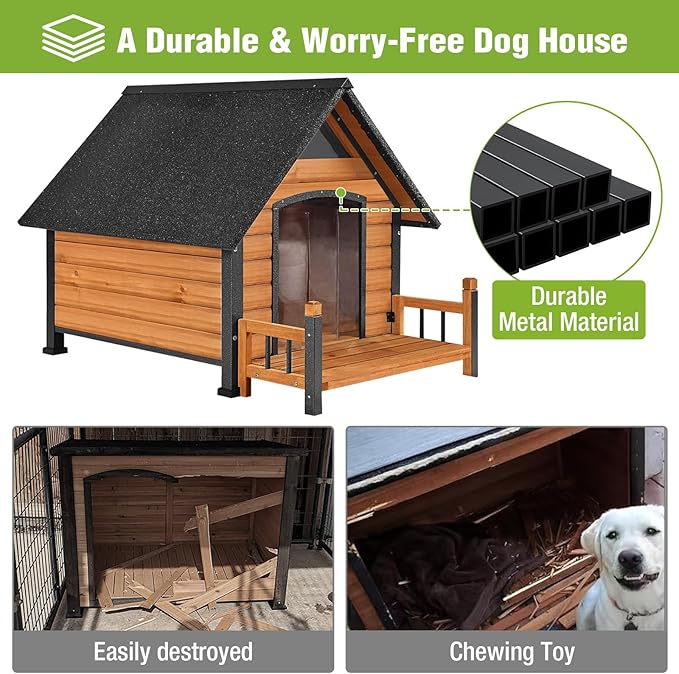 Large Heated Dog House Outdoor XL Insulated Dog House Weatherproof Dog Kennel ((with Heating Pad & Liner), Large Heated Dog House (AIR80-IN-HP))