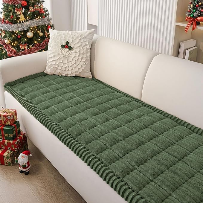 Smiry Couch Cover for Dogs Washable, Non Slip Fuzzy Pet Couch Covers for 3 Cushion Sofa Pet Friendly, Thick Soft Sofa Slipcovers Cushion Protector (Dark Green, 27.6" x 88")
