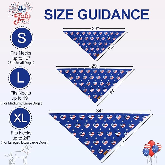 4th of July Dog Bandanas - 2 Pack Reversible American Flag Pet Scarf for Boy and Girl | Premium Durable Fabric | USA Patriotic Bandana for Small Medium Large and Extra Large Dogs (Large)