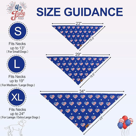 4th of July Dog Bandanas - 2 Pack Reversible American Flag Pet Scarf for Boy and Girl | Premium Durable Fabric | USA Patriotic Bandana for Small Medium Large and Extra Large Dogs (Large)