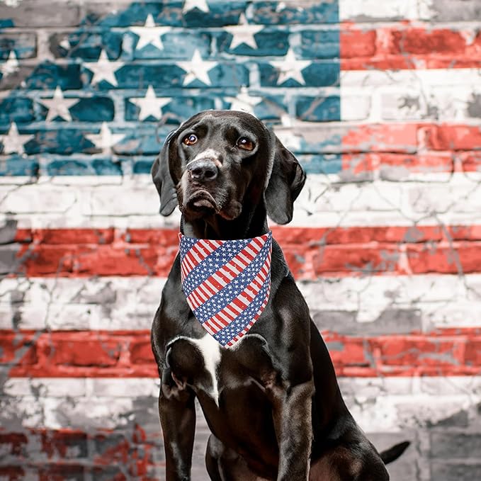 ADOGGYGO 4 Pack American Flag Dog Bandanas, Red Blue USA Flag Star Pet Scarf Bib, Pet 4th of July Bandanas Costume Accessories for Small Dogs (Small)