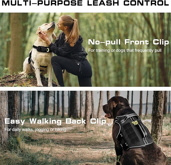 Dog Harness for Large Dogs Heavy Duty, No Pull Tactical Dog Harness with Molle System, Easy On and Off Service Dog Vest, Breathable Padded, Adjustable Reflective Pet Vest for Walking Hiking Training