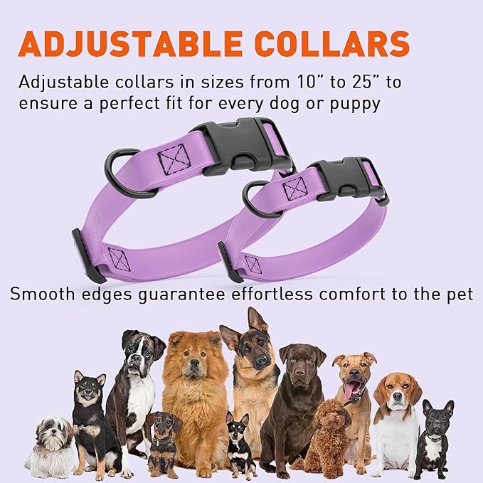 Dogline Durable Biothane Waterproof Collar for Dogs - Odor-Resistant Coated Webbing, Quick-Release Design, Comfortable Adjustable Fit, 1" W by 15-25" L,Amethyst Purple