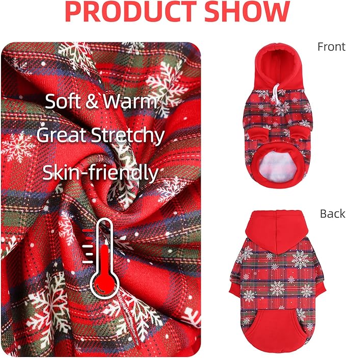 PUPTECK Christmas Winter Dog Hoodie Pet Sweatshirt Soft Warm Clothes Fleece Lined with Hat for Small Medium Large Dogs, Pocket Design, Snow M