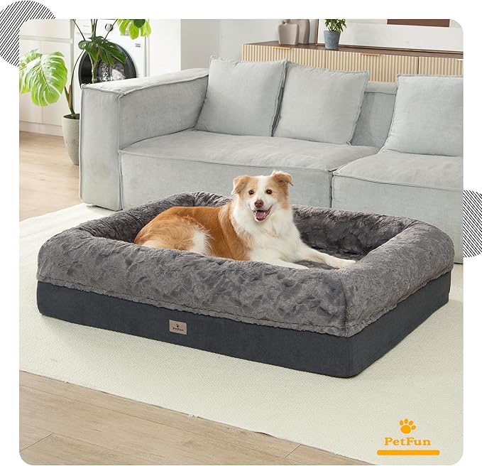 Memory Foam XL Dog Bed for XLarge Sized, Extra Large Orthopedic Dog Sofa with Sides and Waterproof Liner, Washable Bolster Pet Bed Couch with Removable Cover, 60x43x13 Inch, Dark Grey