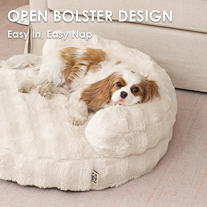 EHEYCIGA Small Dog Bed and Cat Couch for Puppy and Kitten - Fluffy Faux Rabbit Fur Pet Sofa with Washable Removable Cover, Waterproof and Non-Slip, 23 Inch Cream