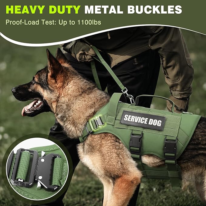 WINSEE Service Dog Vest Harness for Medium Dog, Tactical Working MOLLE Vest with 10 Pet Patches, No Pull Heavy Duty Harness for Training Walking