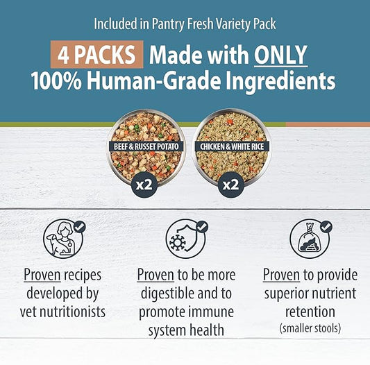 JustFoodForDogs Fresh Dog Food Topper Variety Pack, Beef & Chicken Human Grade Dog Food Recipes - 12.5 oz (Pack of 4)